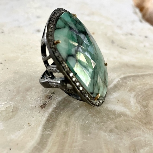 Emerald Diamond Statement Ring - Picture 3 of 13